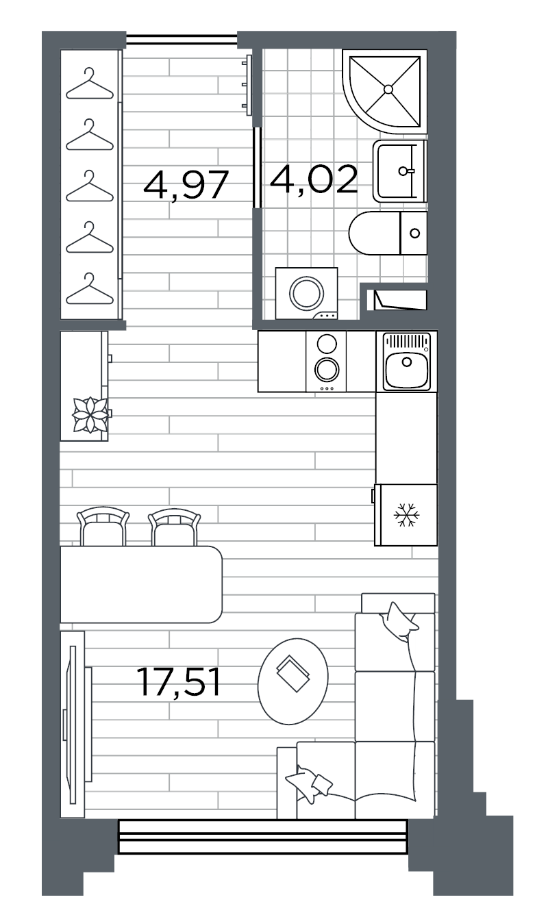 Студия 26,5 м²
