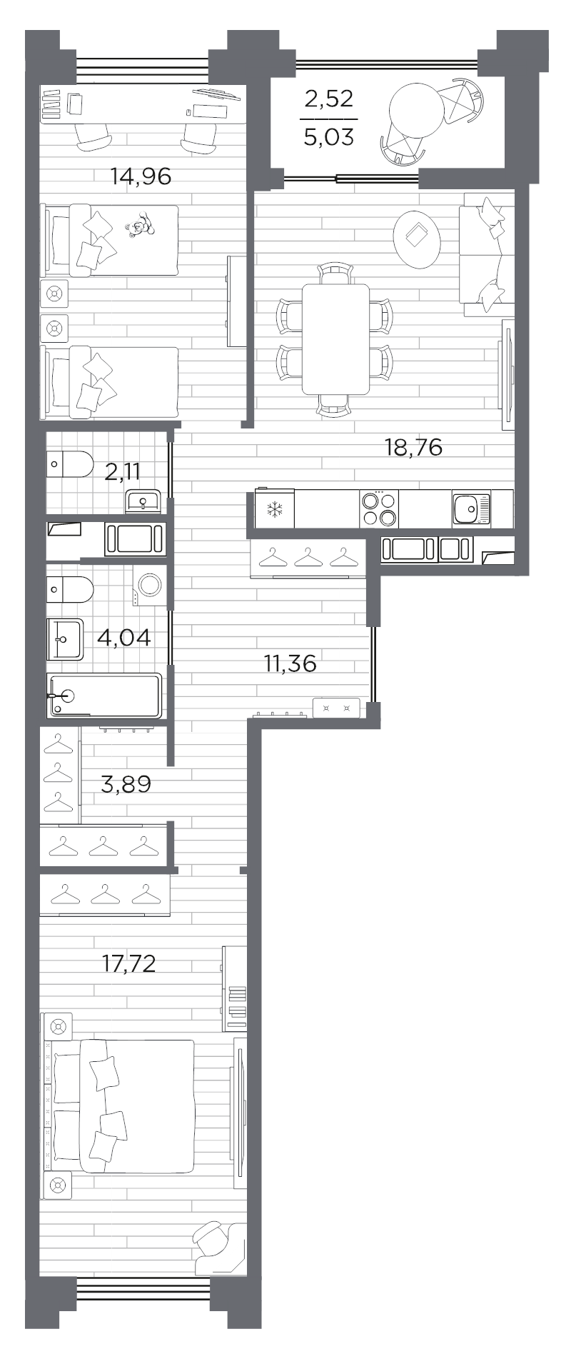 3 ккв (Евро) 75,4 м²