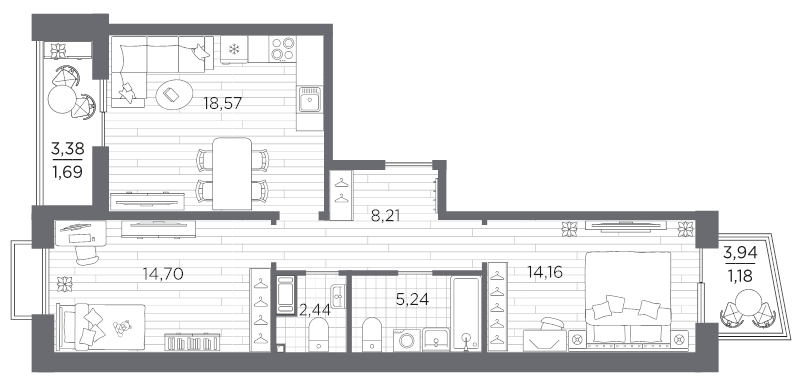 3 ккв (Евро) 66,2 м²