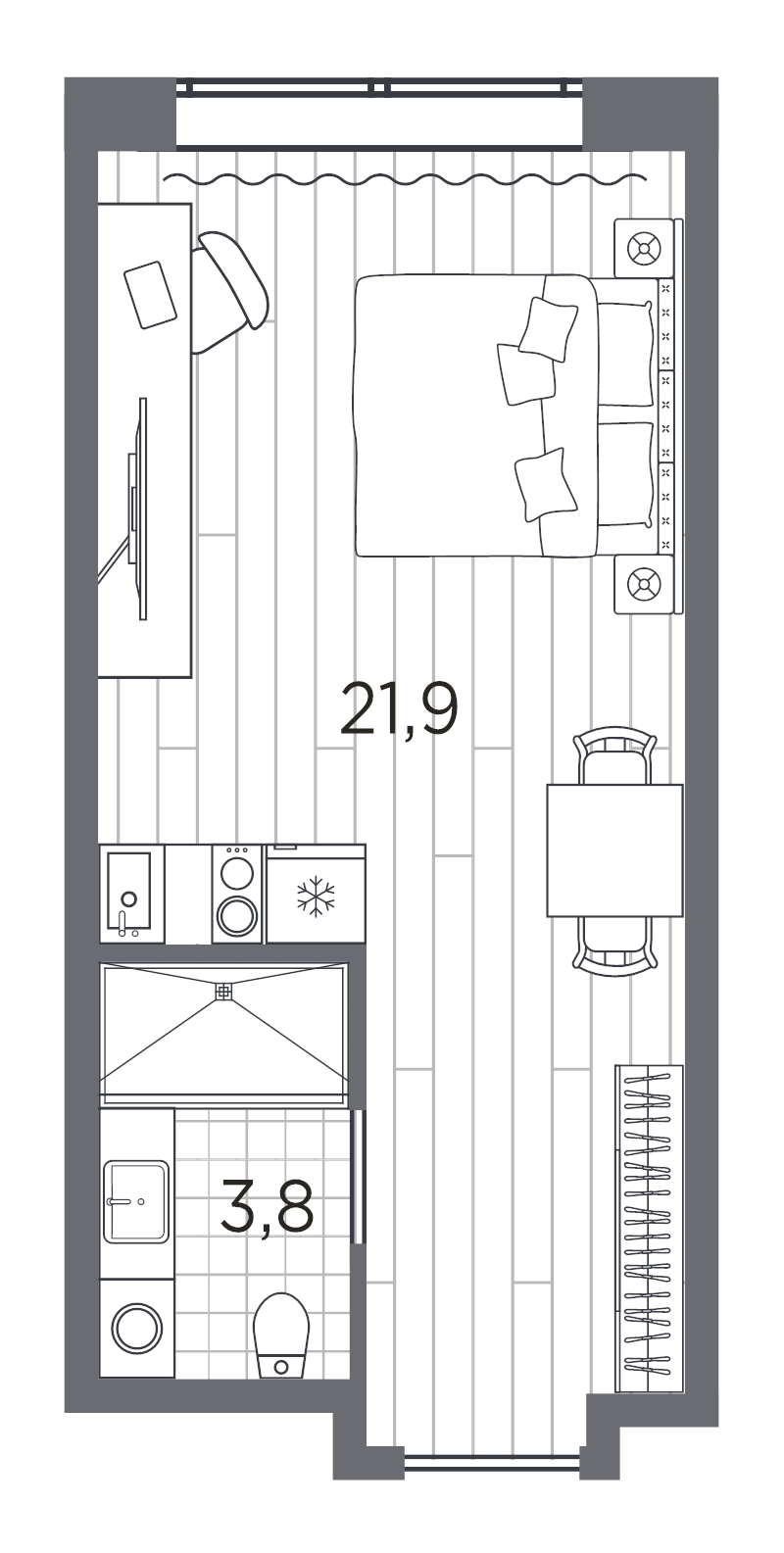 Студия 25,7 м²