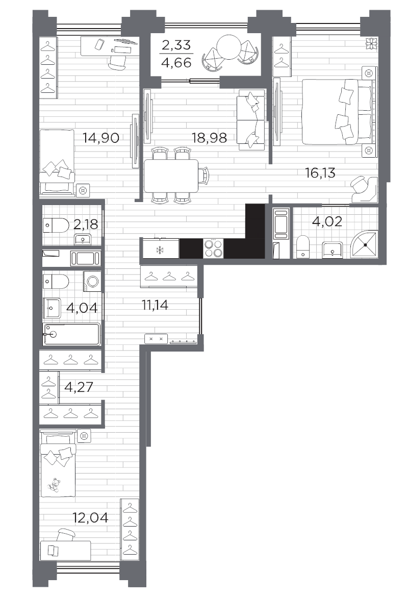 4 ккв (Евро) 90 м²