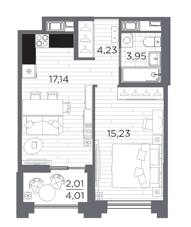 2 ккв (Евро) 42,6 м²