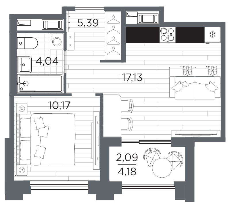 2 ккв (Евро) 38,8 м²