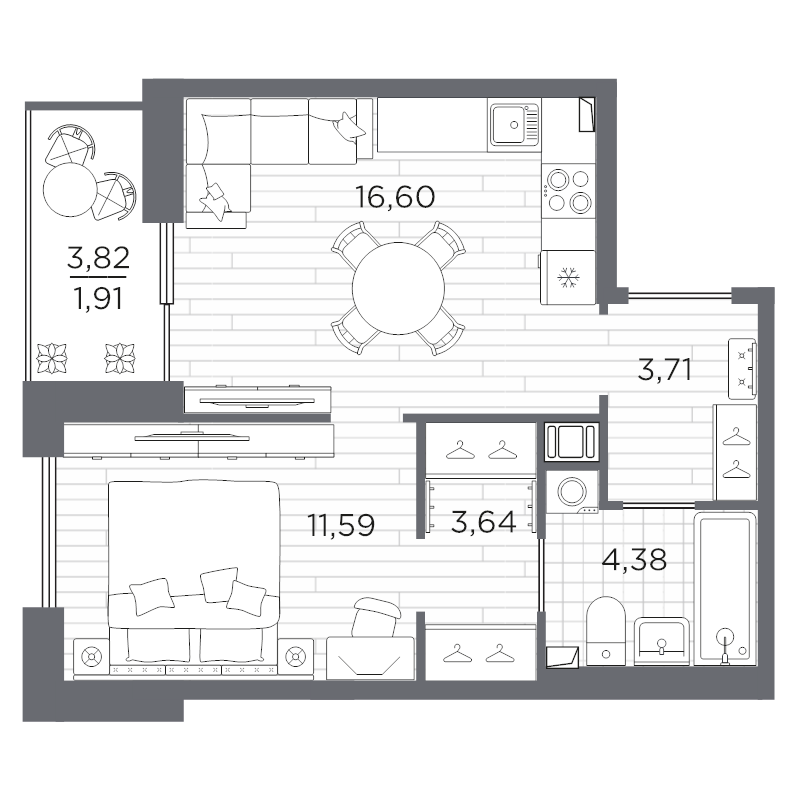 2 ккв (Евро) 41,8 м²