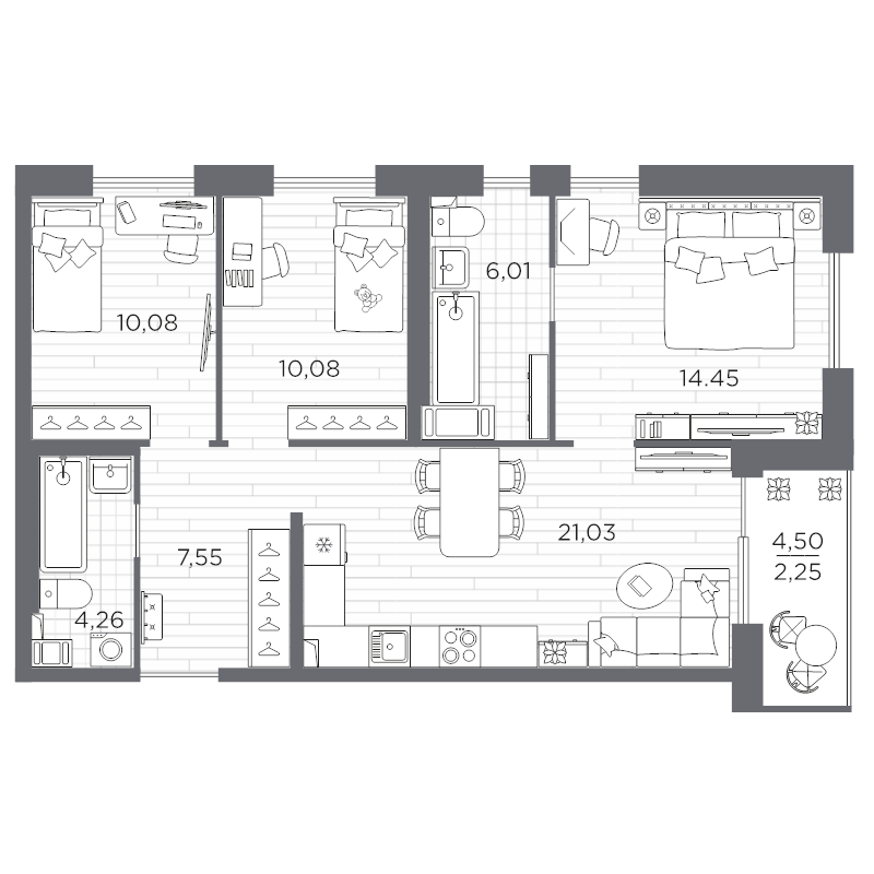4 ккв (Евро) 75,7 м²