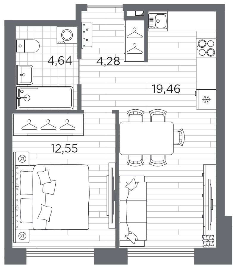 2 ккв (Евро) 40,9 м²
