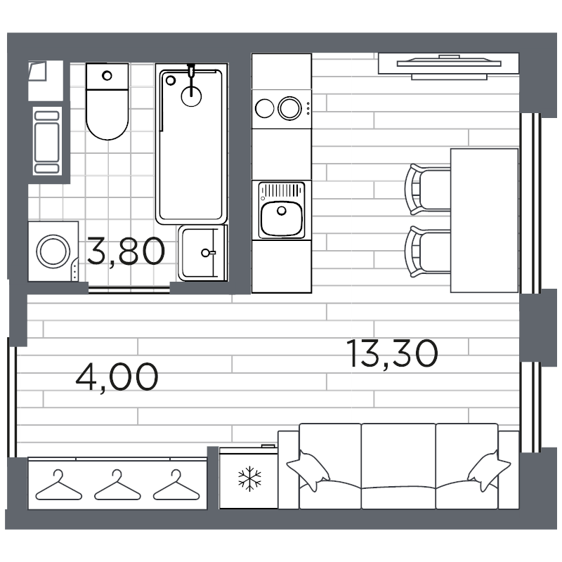 Студия 21,1 м²