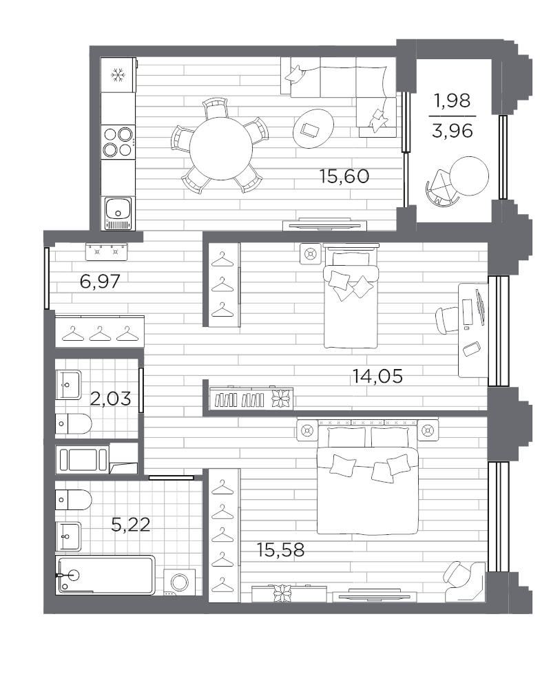 3 ккв (Евро) 61,4 м²