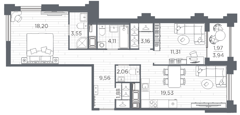 3 ккв (Евро) 75,3 м²