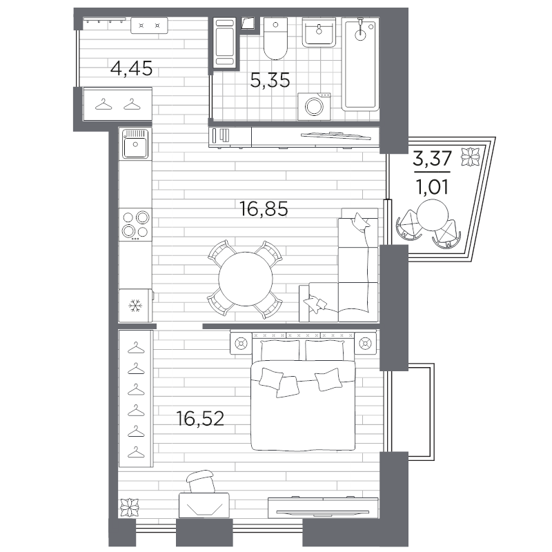 2 ккв (Евро) 44,2 м²