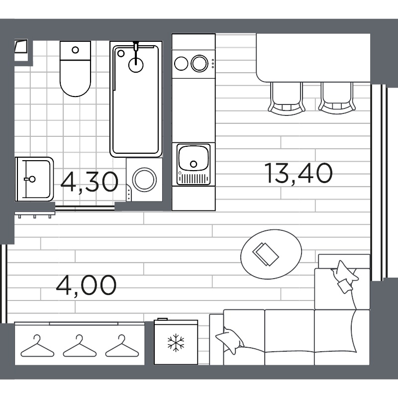 Студия 21,7 м²