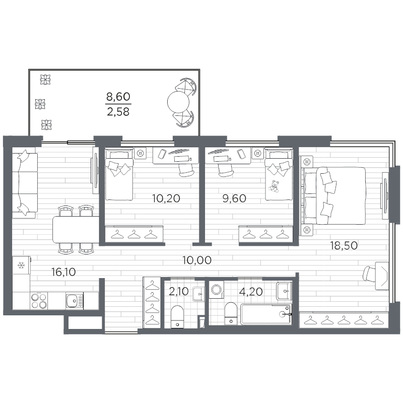 4 ккв (Евро) 73,3 м²