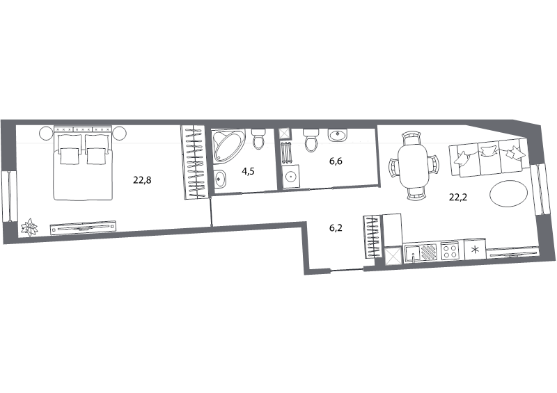 2 ккв (Евро) 65,3 м²