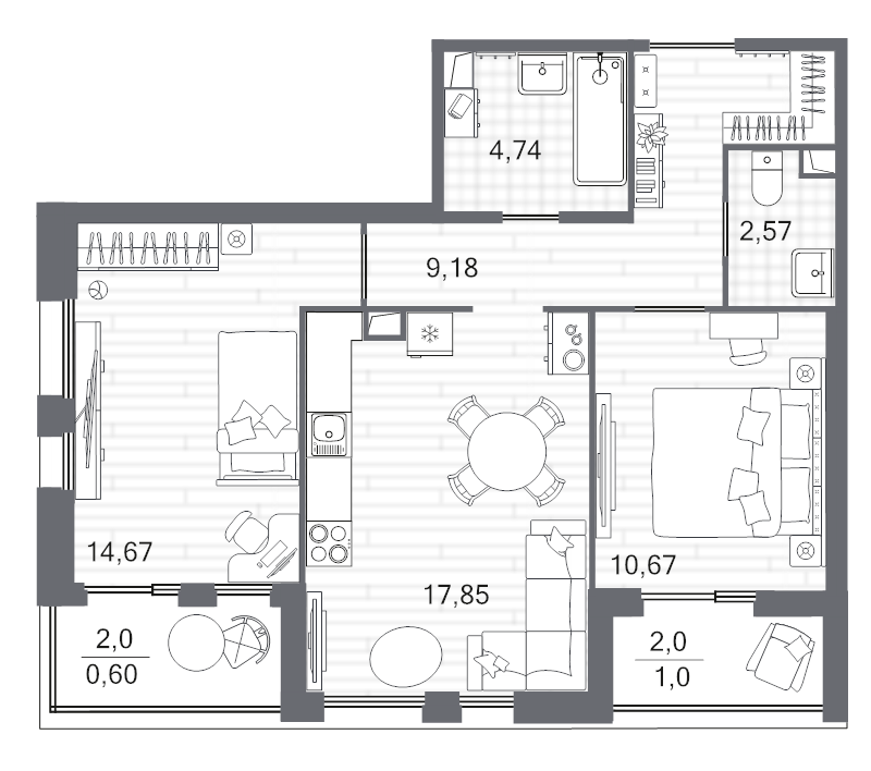 3 ккв (Евро) 61,3 м²