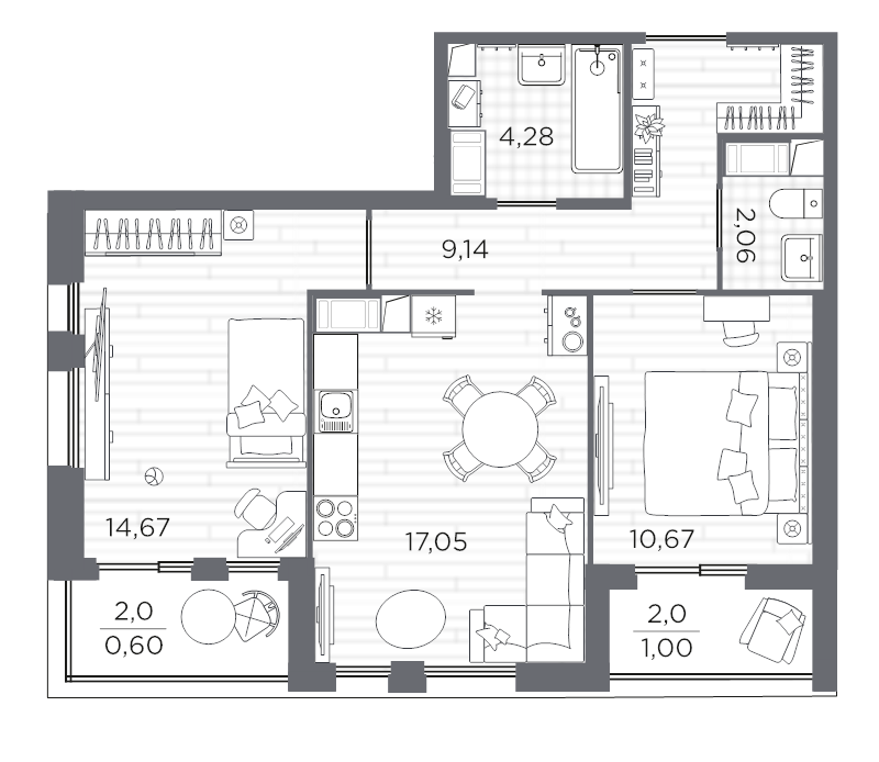 3 ккв (Евро) 59,5 м²