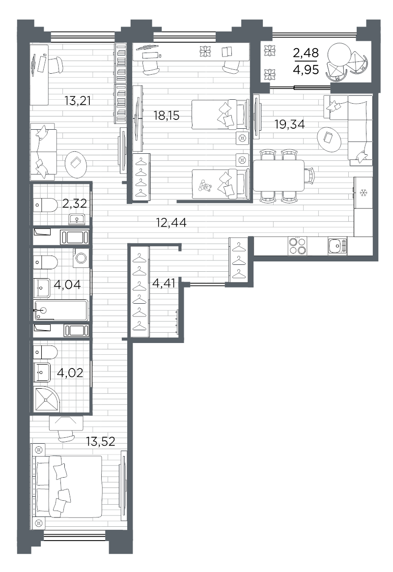 4 ккв (Евро) 93,9 м²