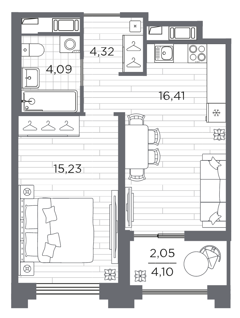 2 ккв (Евро) 42,1 м²