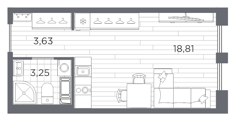 Студия 25,7 м²