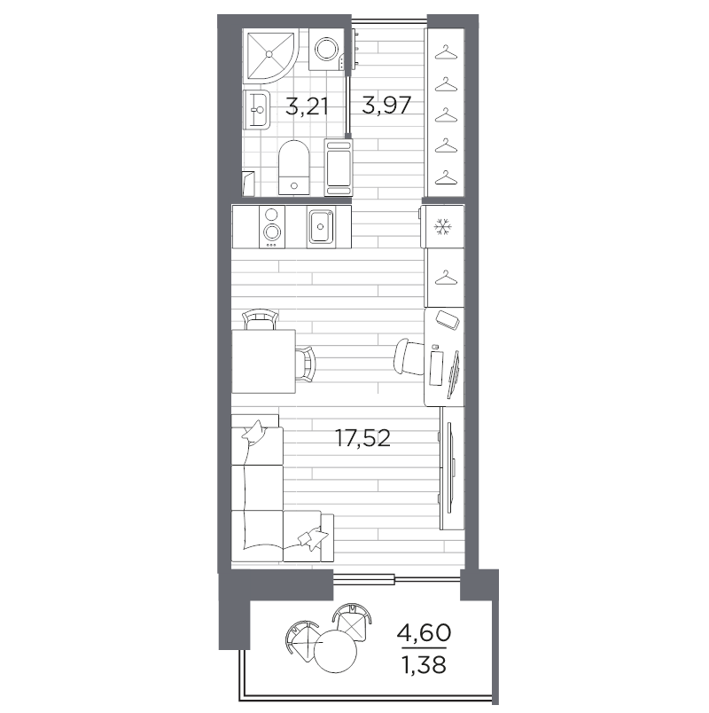 Студия 26,1 м²