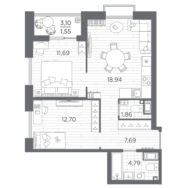 3 ккв (Евро) 59,2 м²