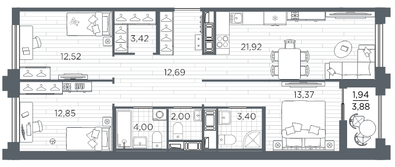 4 ккв (Евро) 88,1 м²