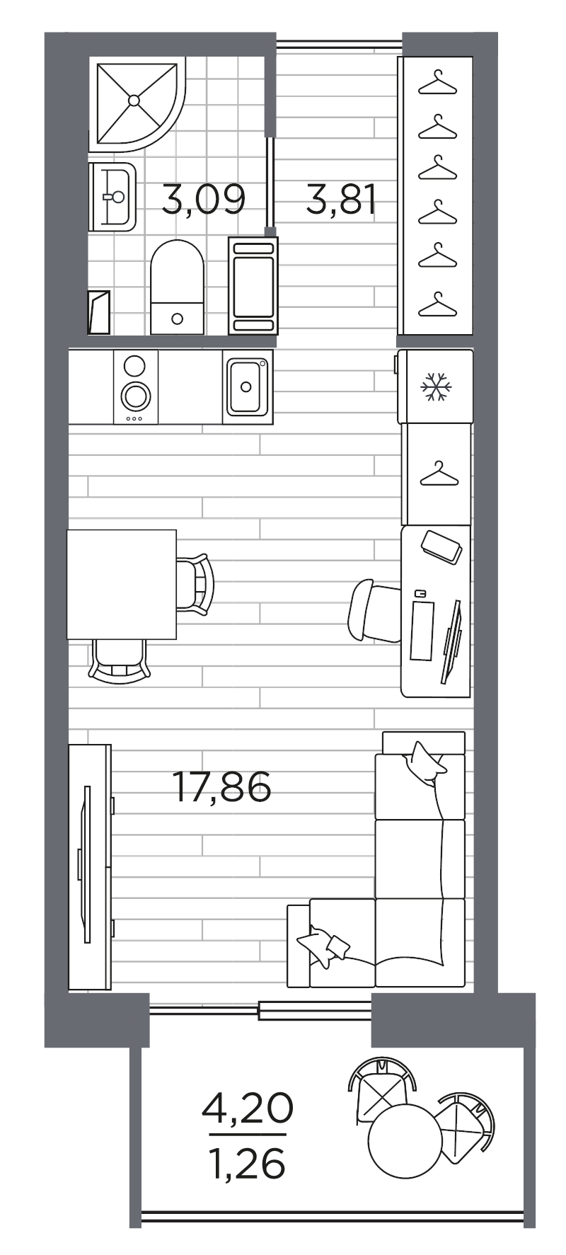 Студия 26 м²