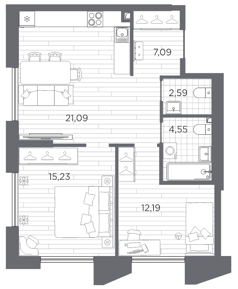 3 ккв (Евро) 62,7 м²