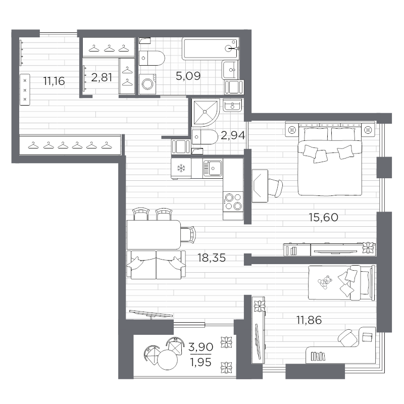 3 ккв (Евро) 69,5 м²
