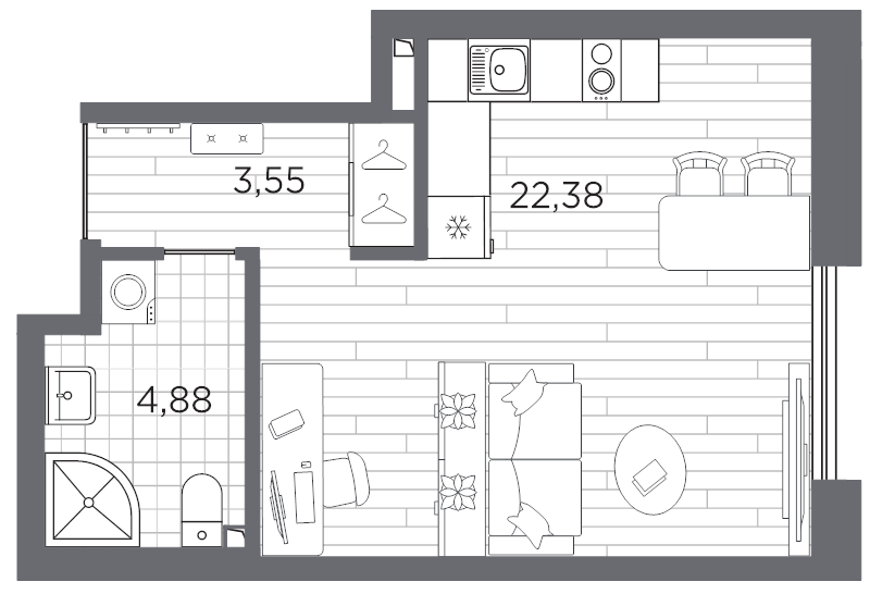 Студия 30,8 м²