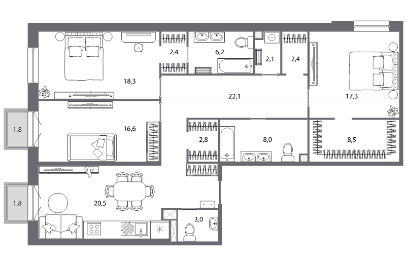 4 ккв (Евро) 131,5 м²