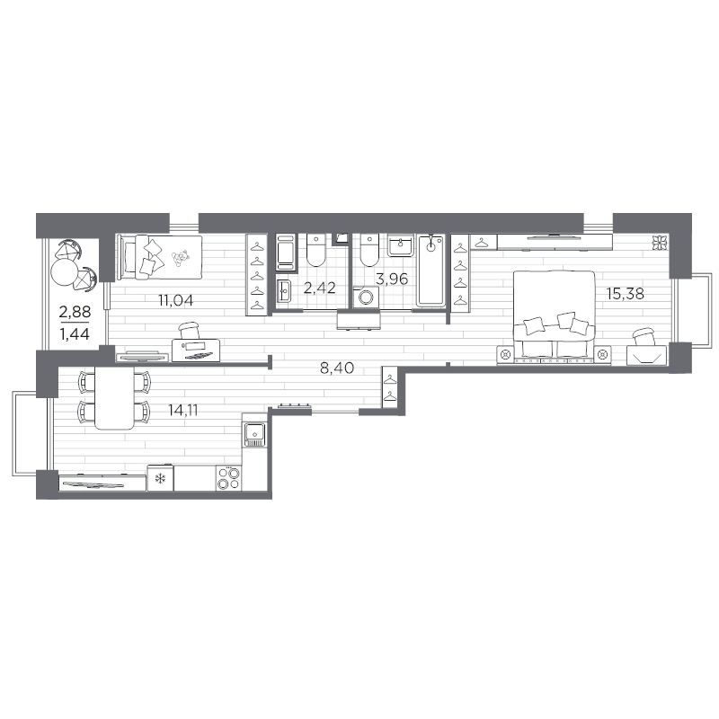 2 ккв 56,8 м²
