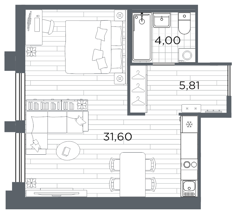 Студия 41,4 м²