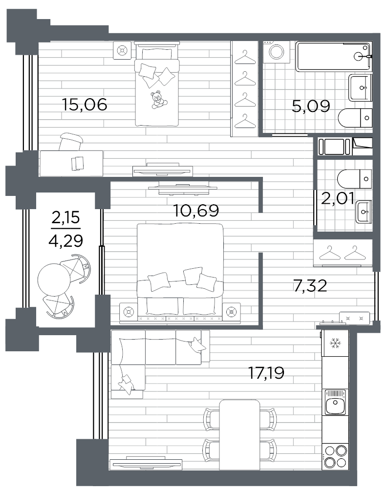 3 ккв (Евро) 59,5 м²
