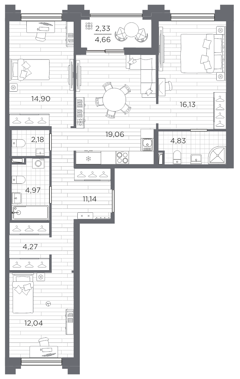 4 ккв (Евро) 91,9 м²