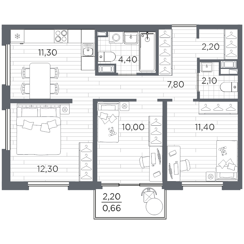 3 ккв 61,9 м²