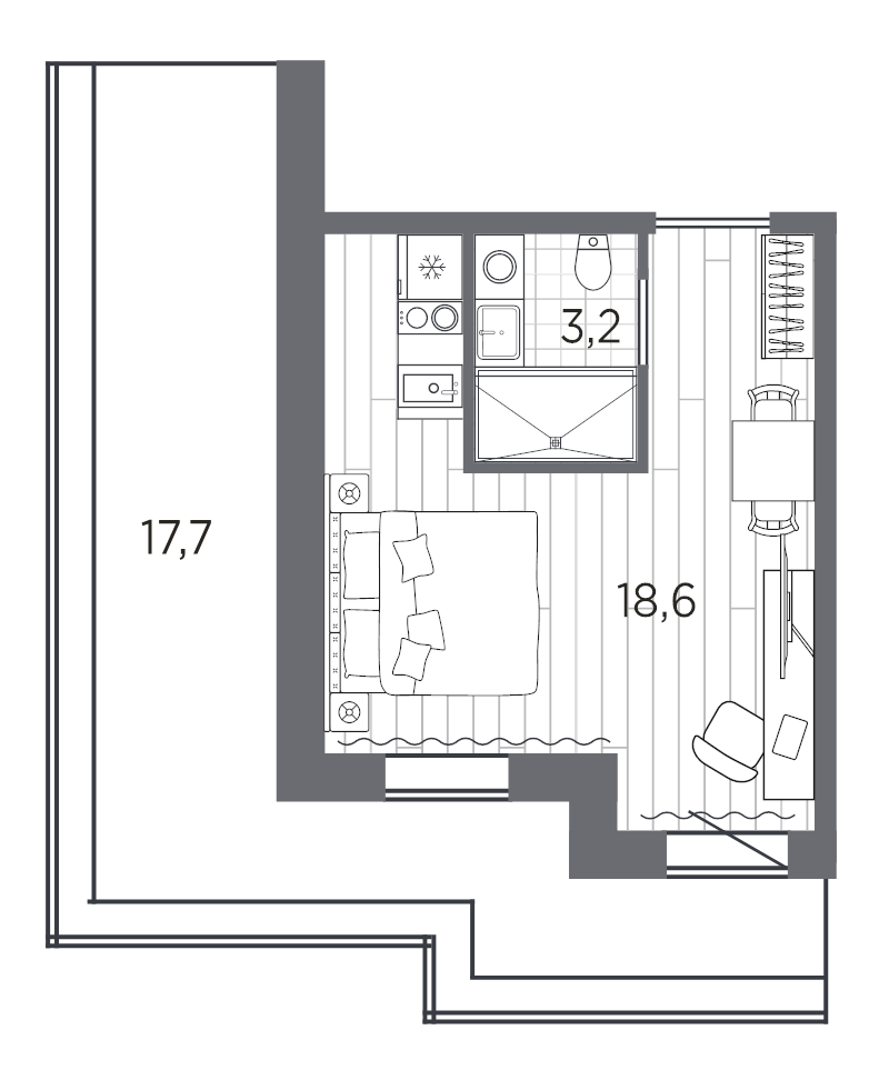 Студия 39,5 м²