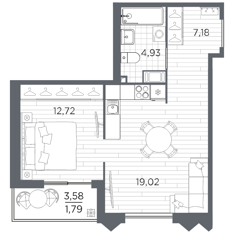 2 ккв (Евро) 45,6 м²
