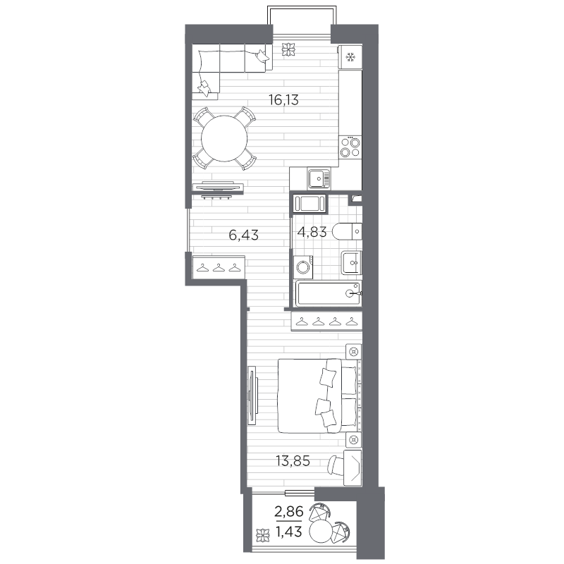 2 ккв (Евро) 42,7 м²