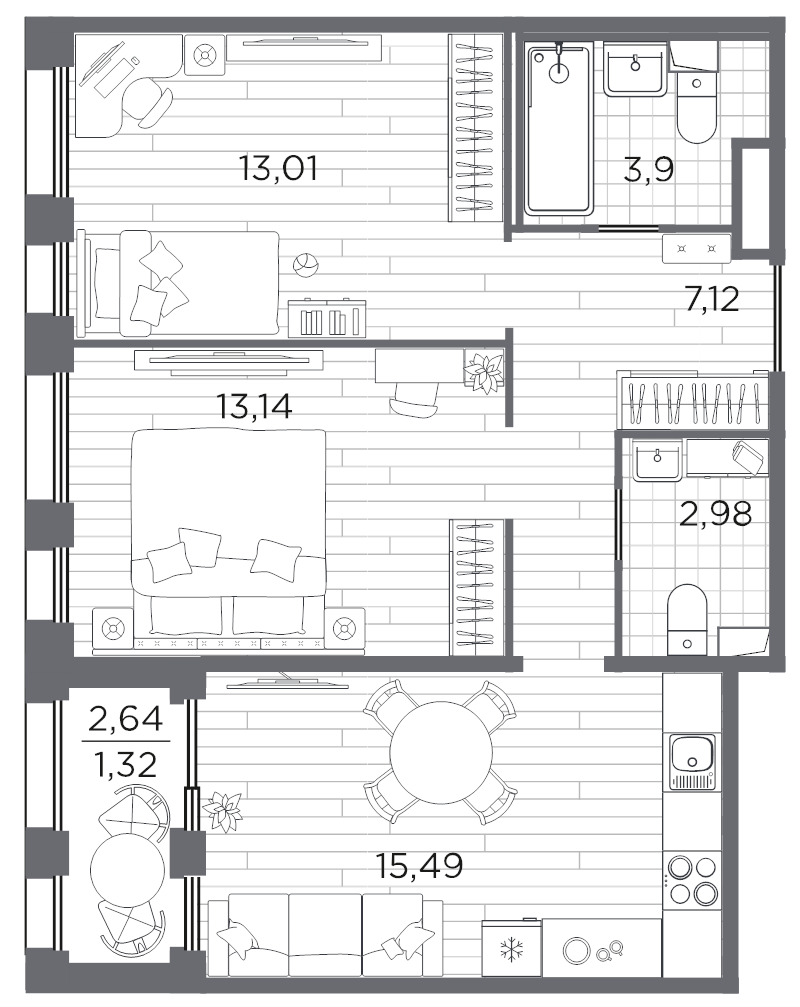 3 ккв (Евро) 57 м²