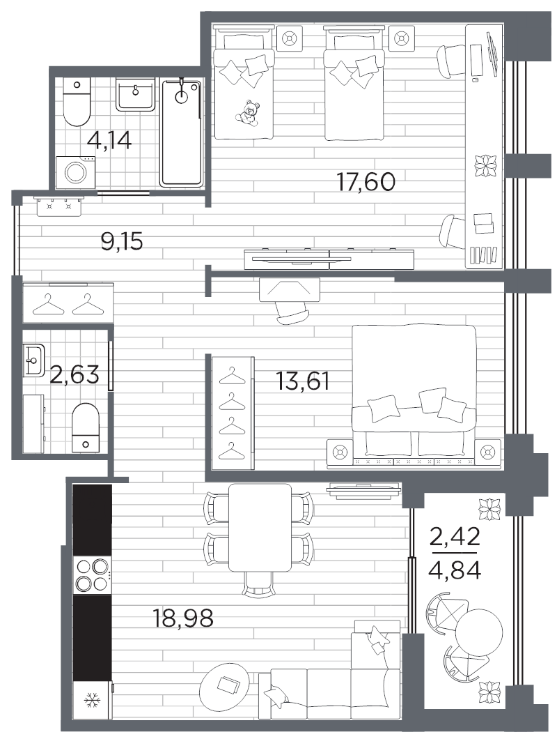 3 ккв (Евро) 68,5 м²