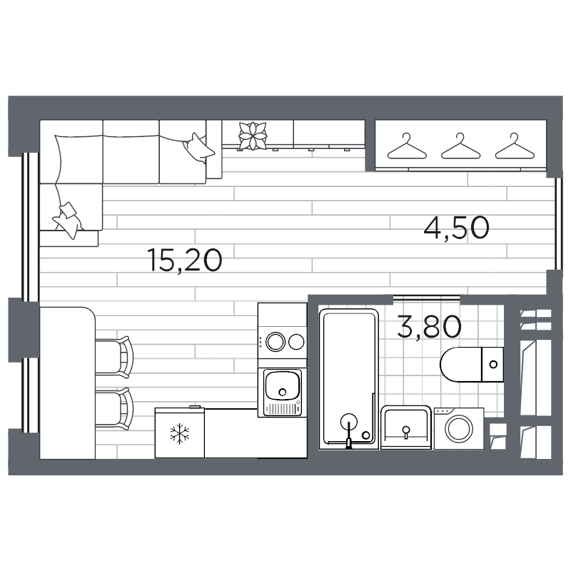 Студия 23,5 м²
