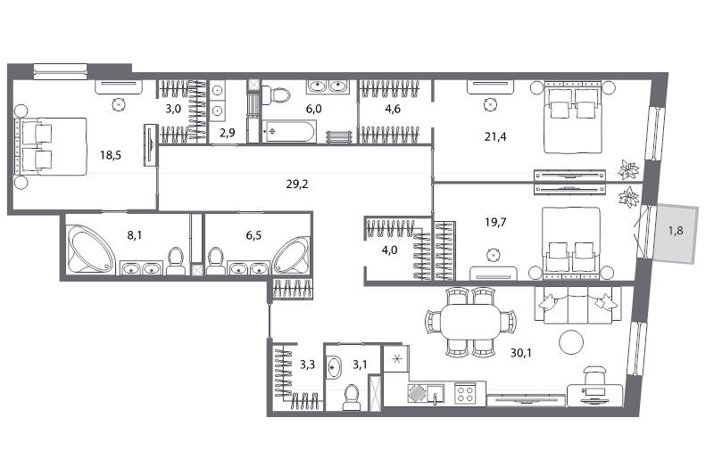 4 ккв (Евро) 160,9 м²