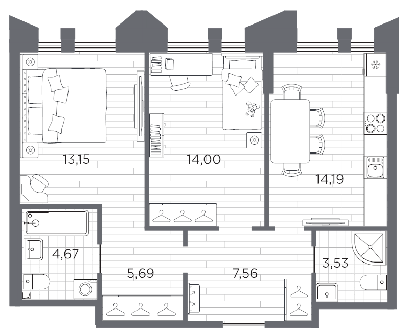 2 ккв 62,8 м²
