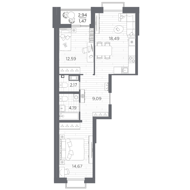 3 ккв (Евро) 62,7 м²
