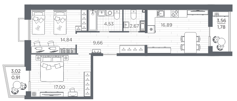 3 ккв (Евро) 68,3 м²