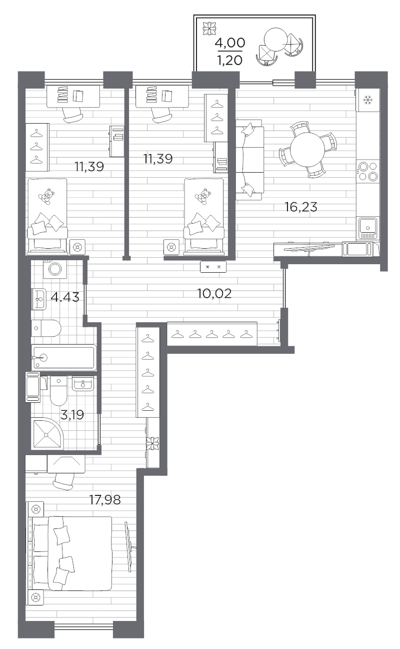 4 ккв (Евро) 75,8 м²