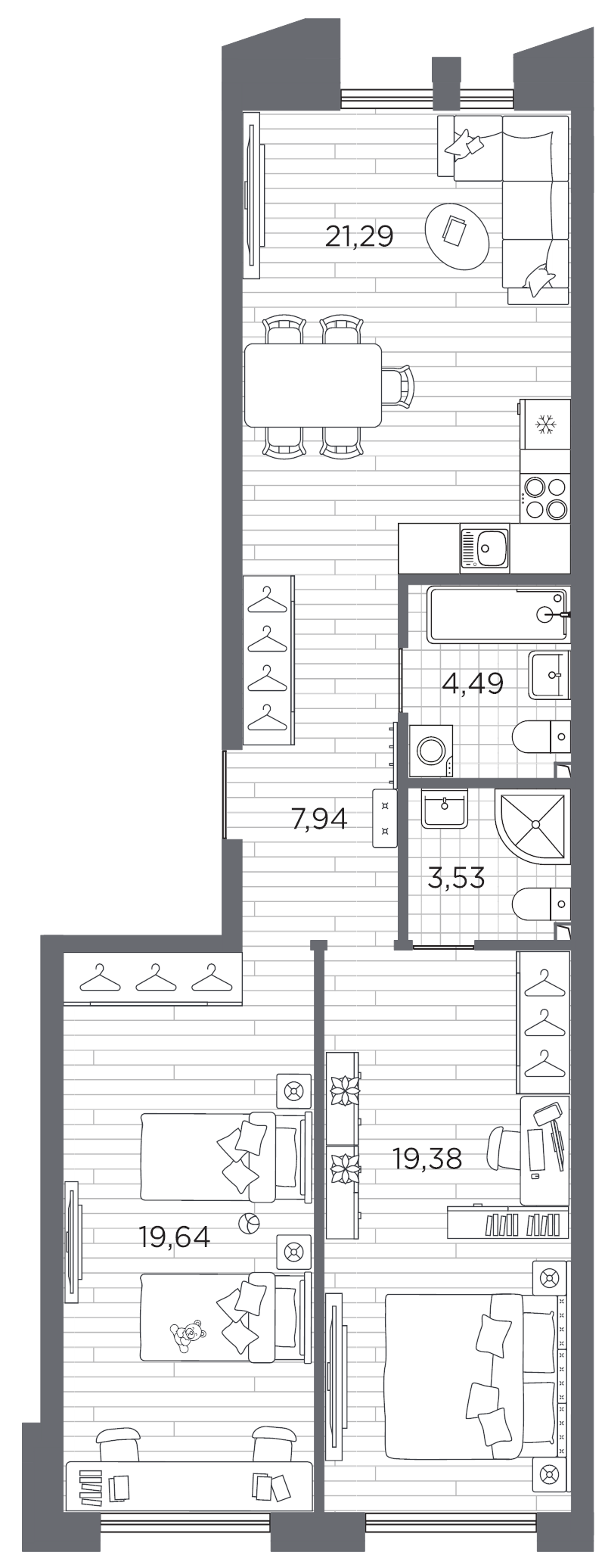 3 ккв (Евро) 76,3 м²