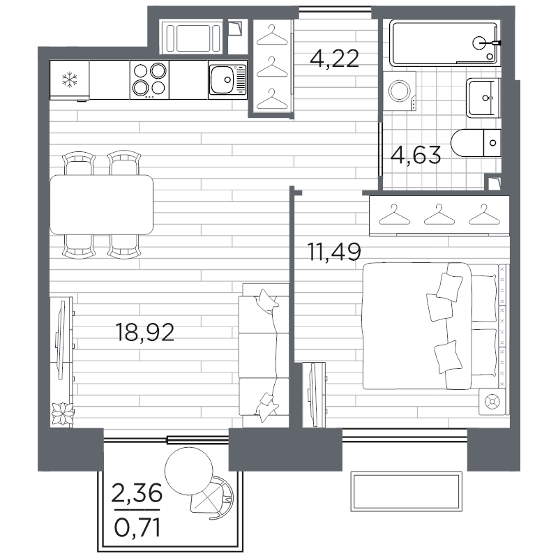2 ккв (Евро) 40 м²