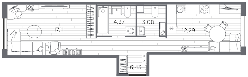1 ккв 43,3 м²