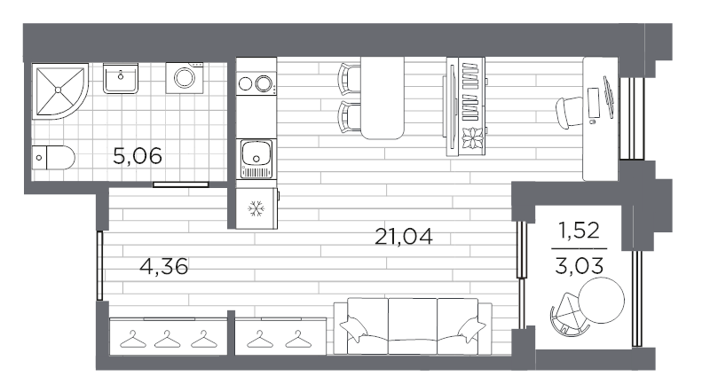 Студия 32 м²